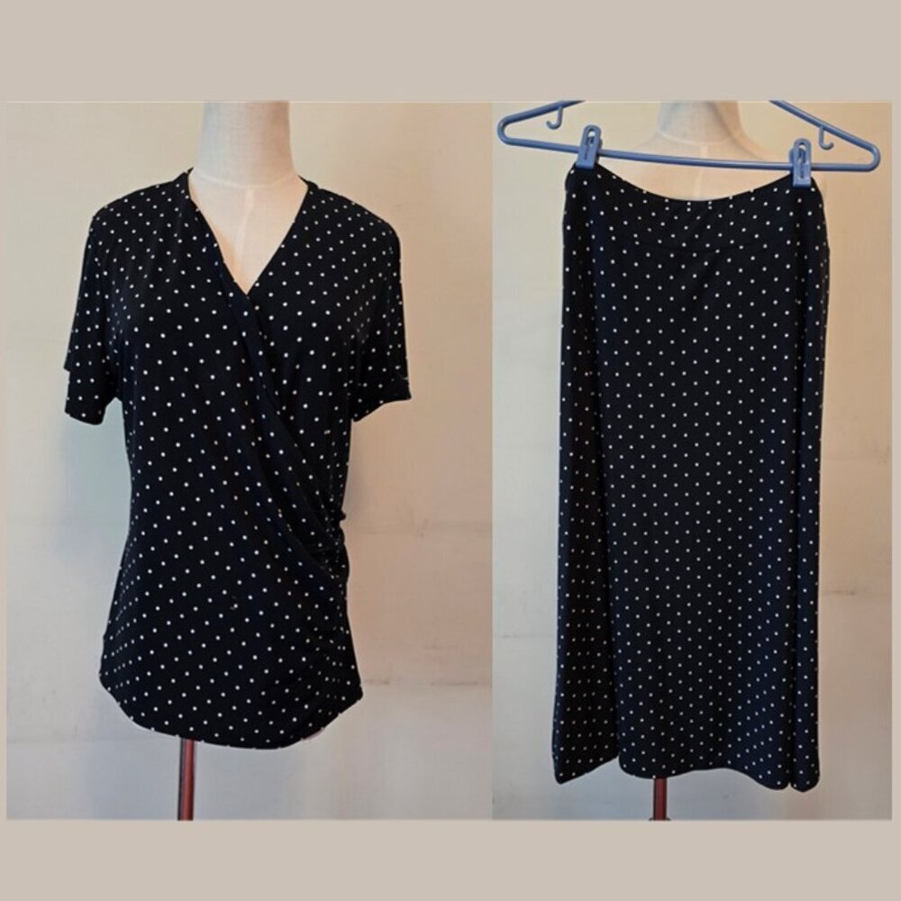 Evan Picone - Vintage Skirt & Top Set in Black with White Polka Dots All Over​​